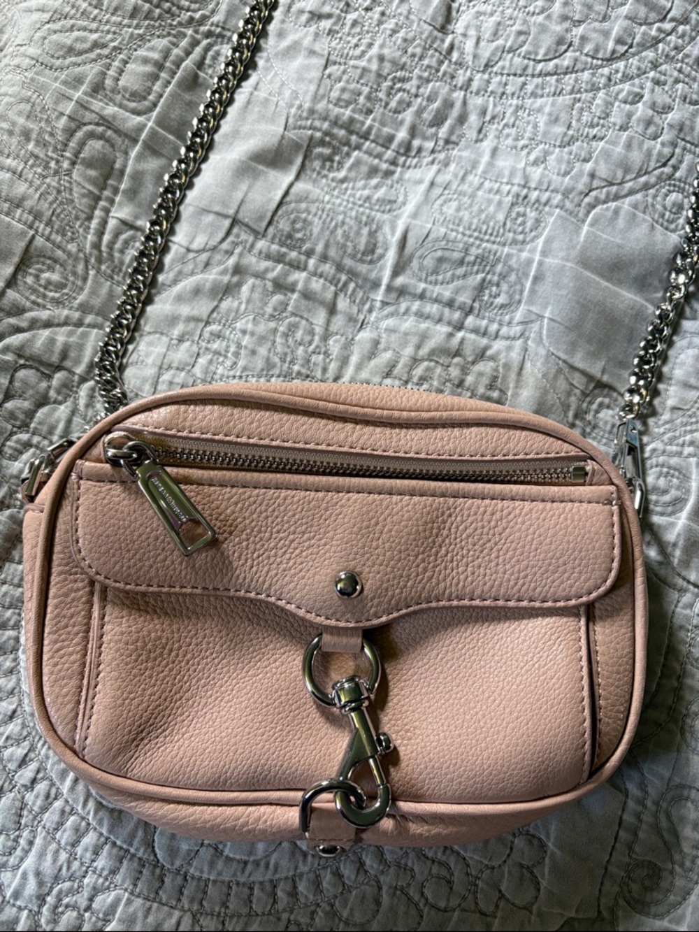 Rebecca Minkoff Blush Pink Leather Crossbody Bag with Adjustable Chain Strap